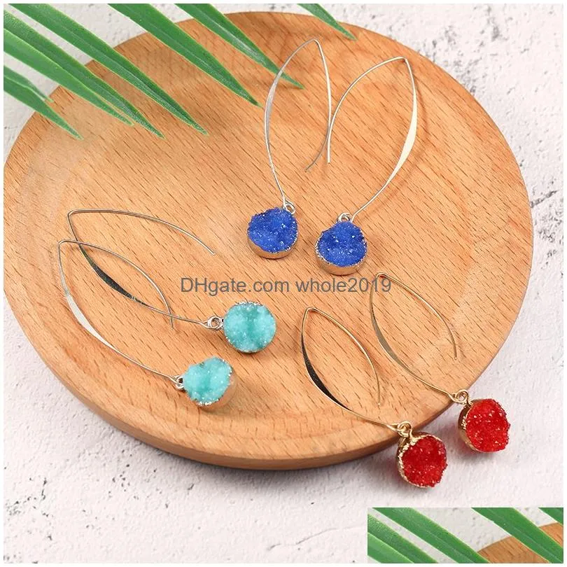 new arrival green pink black white resin druzy dangle earring for women girls high quality copper gold silver hook earring fashion