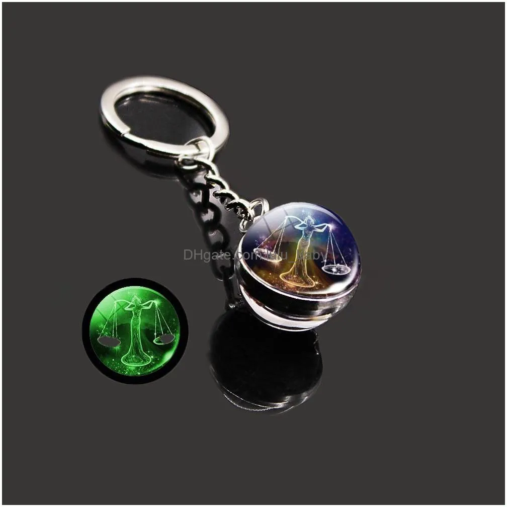  est 12 constellation key ring starry sky luminous keychain time stone glass ball key chain accessories pendant keyring gifts bulk