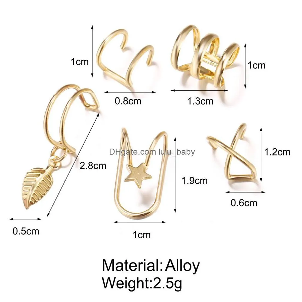 korean fashion gold leaves dangle ears cuff black nonpiercing ear clips fake cartilage earring clip earrings for women men wholesale