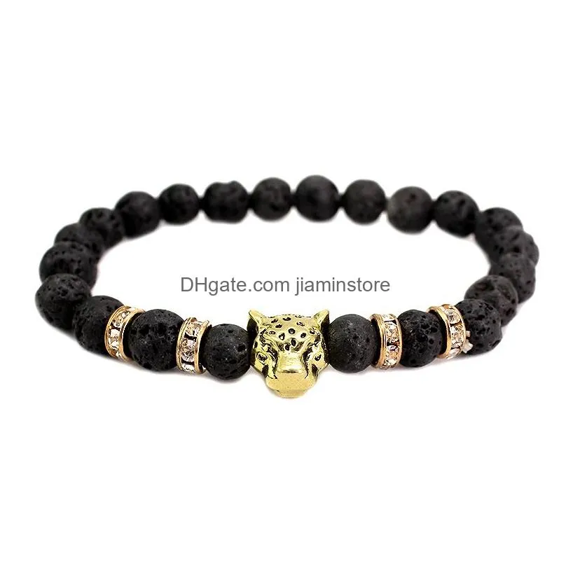 new arrival lava stone leopard beads bracelet for women men 8mm natural stone elastic healing bracelet fashion jewelry gift