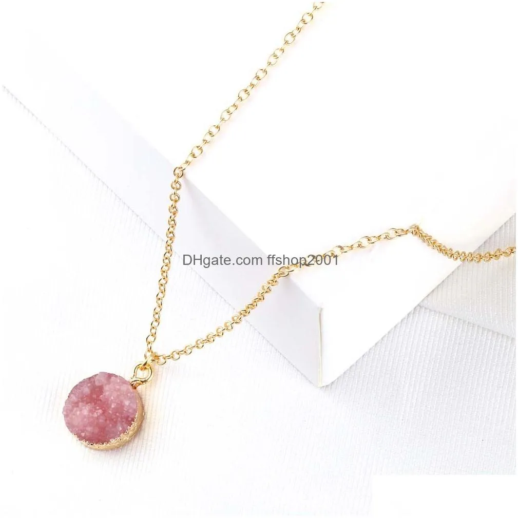  arrival nature resin druzy necklace for women double layer geometry small pendant necklace fashion jewelry