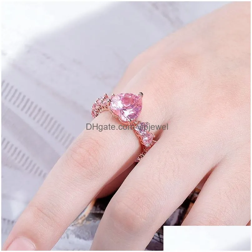  diamond heart ring high quality copper 14k gold plated iced out cubic zirconia rings hip hop fashion jewelry gift for women