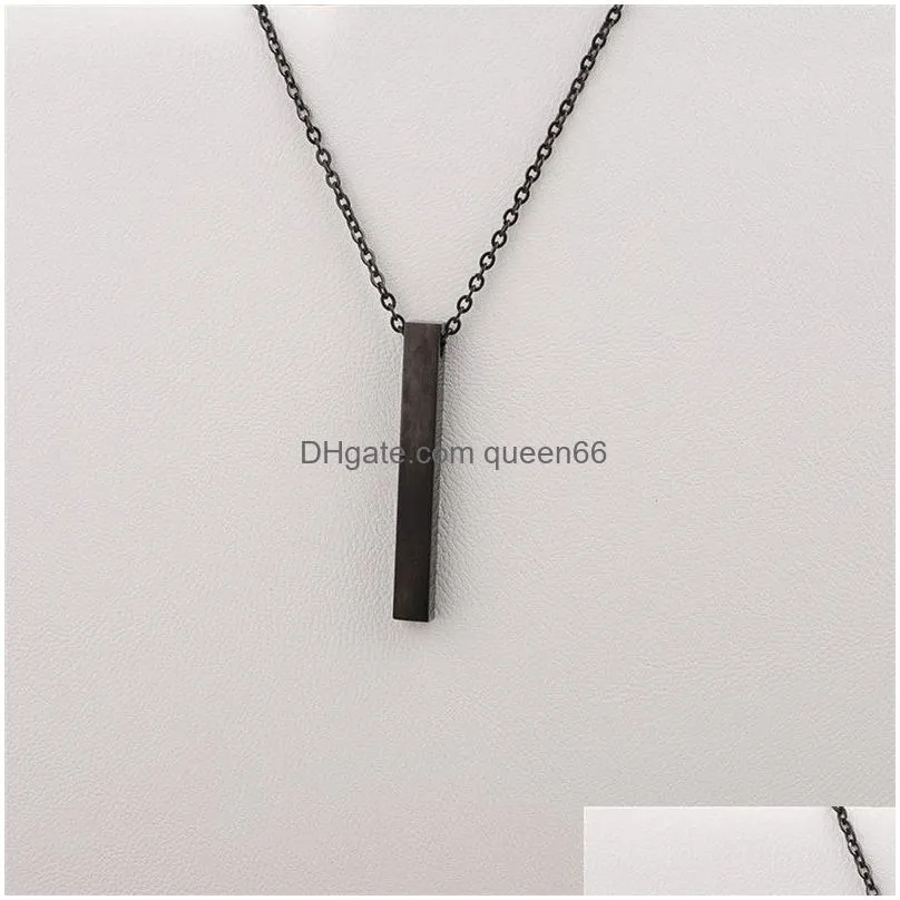 fashion long blank bar pendant necklace for women men goth square charm dangle necklaces stainless steel diy customize gift choker neck jeweley