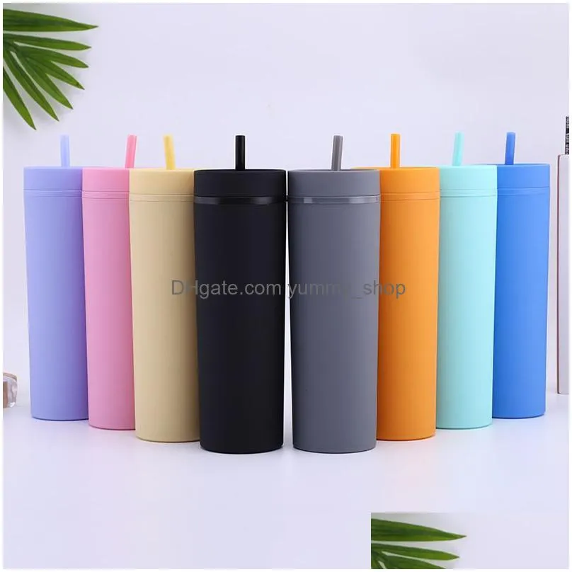 16oz matte cups acrylic skinny tumblers with lid straw 500ml plastic coffee drinking mugs double wall black plastic cup 17 colors