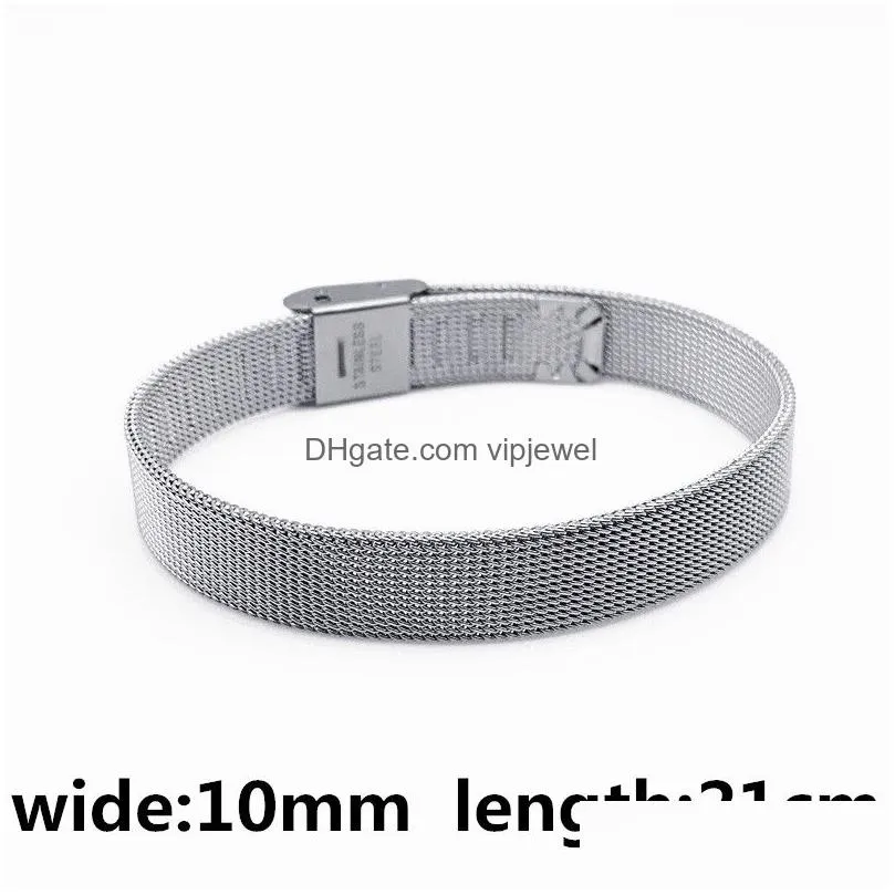 simple design 10mm wide stainless steel bracelets for women and men silver titanium steel wristband charm couple bracelet