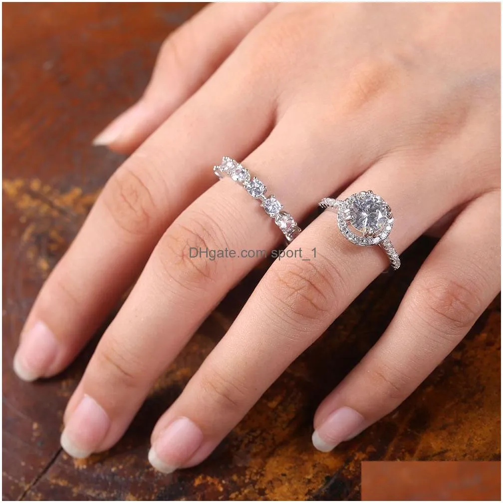 couple engagement rings for women 925 sterling silver round cut cz diamond gemstones party wedding ring set for lovers gift