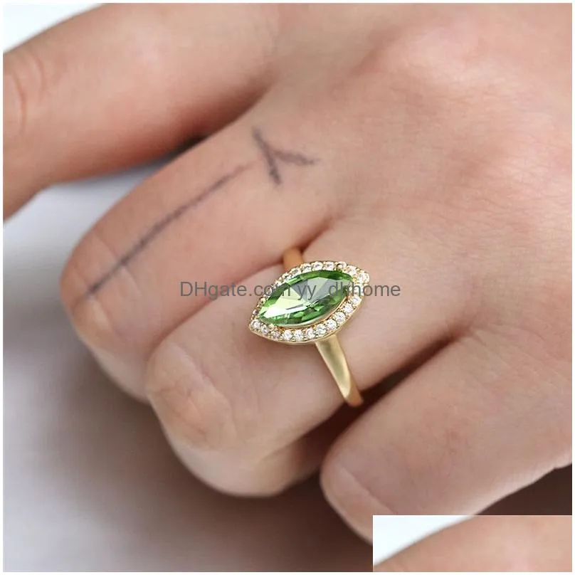  trendy olive shape rings 3 colors for women yellow purple green high quality engagement zircon rings wedding jewelry accessories