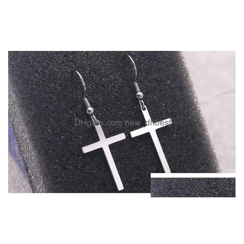 fashion cross dangle earrings silver black stainless steel cross long drop earrings for women man designer jewelry gifts