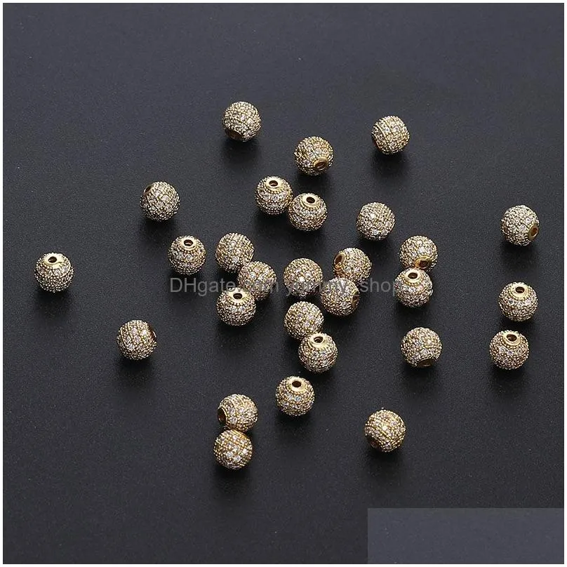 handmade jewelry diy accessories zirconia crystal spacer loose beads 6mm 8mm gold silver copper round beaded bracelet necklace