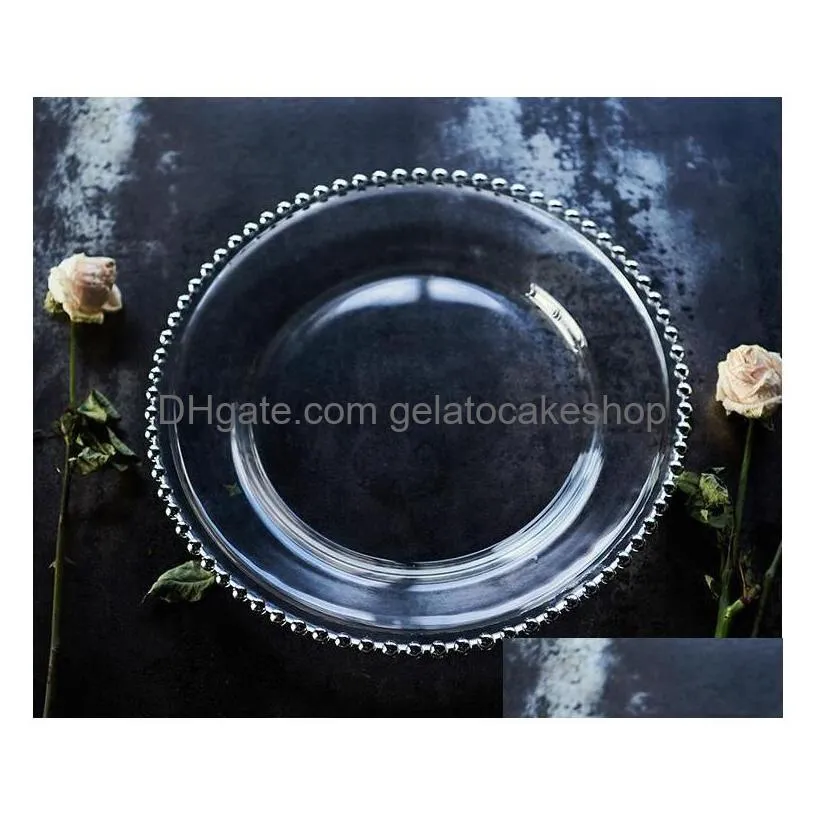 21cm round wedding clear golden glass beaded  pates glass plate for wedding table decoration