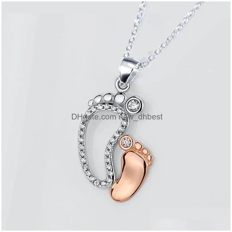 fashion baby birthday foot necklace copper shining cute cubic zircon pendant mothers day family jewelry holiday gifts