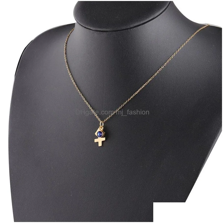stainless steel 12 zodiac constellation signs pendant necklace crystal birthstone necklace women friend fashion design birthday gift