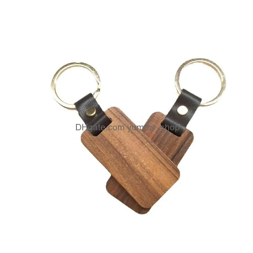 custom logo personalized leather keychain pendant beech wood carving keychains luggage decoration key ring diy thanksgiving day gift