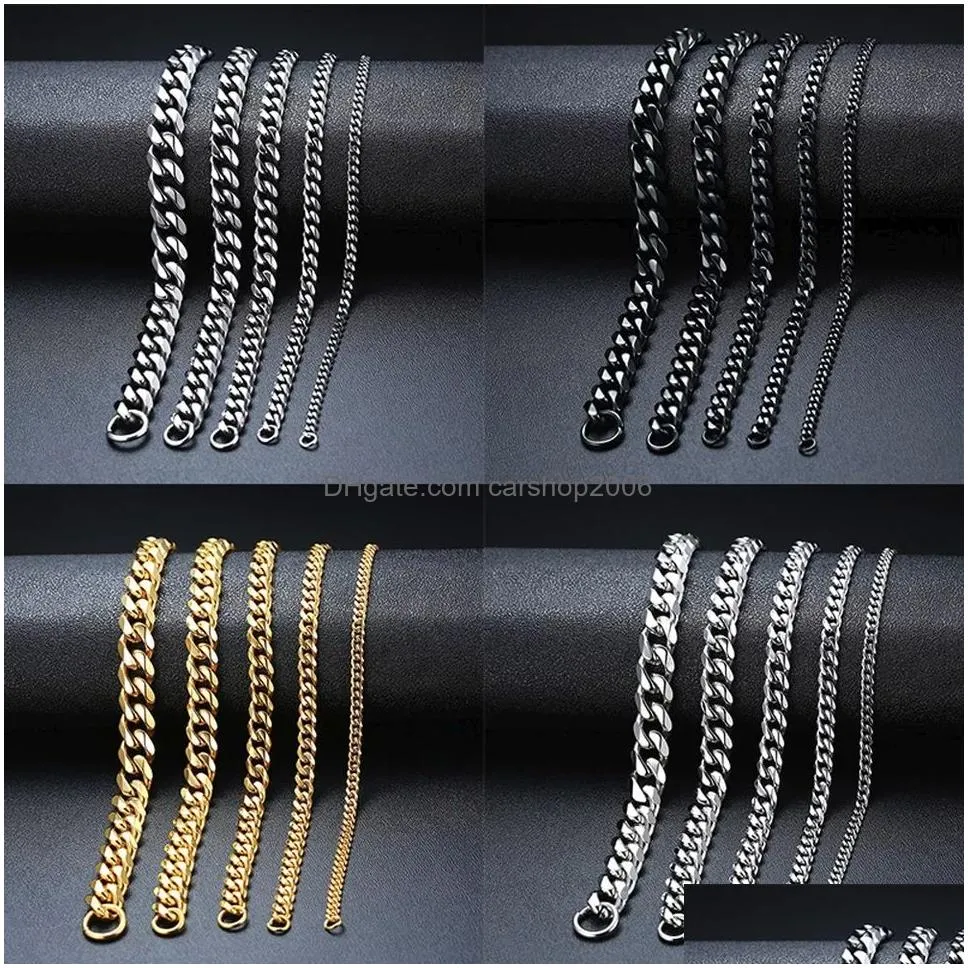 3mm11mm mens 14k gold plated bracelet women cuban link chains stainless steel curb silver black color wrist bracelets