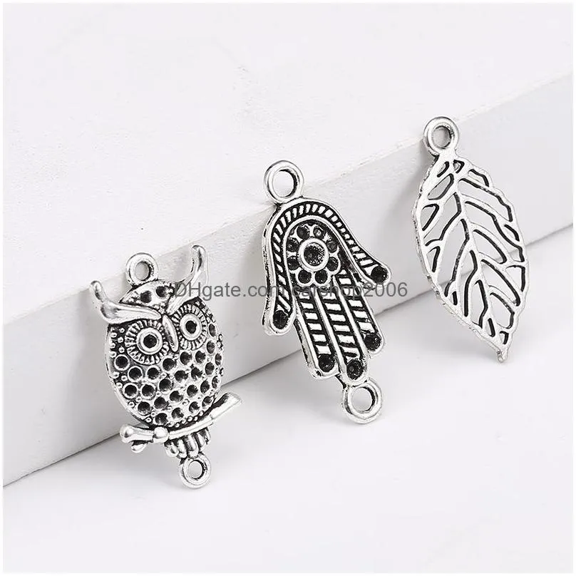 vintage silver owl animal heart love leaf hamsa hand fatima palm pendant charm for bracelet necklace cute diy charm jewelry making