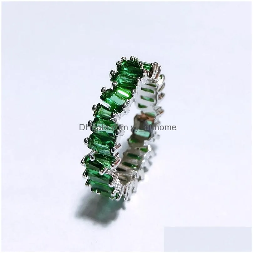 cute rainbow baguette cz eternity ring trendy engagement wedding stack rings for women irregular copper inlaid zircon crystal jewelry