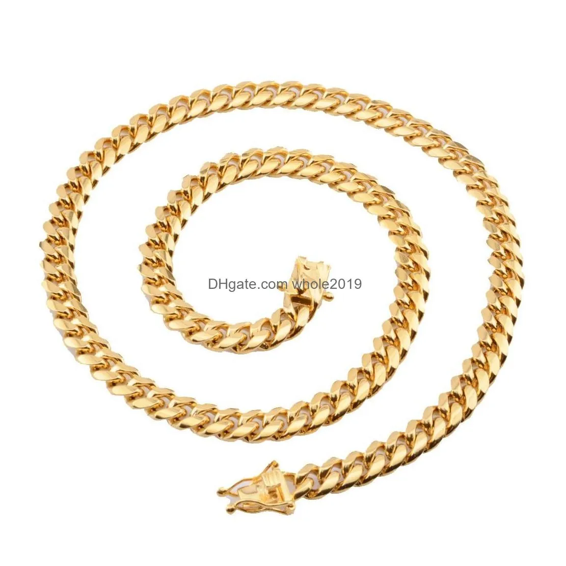 8mm/10mm/12mm/14mm/16mm  cuban link chain stainless steel mens 14k gold chains high polished punk curb necklaces