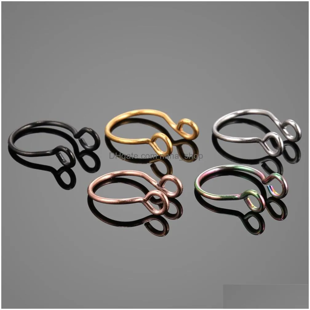 1pc stainless steel fake nose ring hoop septum rings c clip lip studs earrings for women fake piercing body jewelry nonpierced