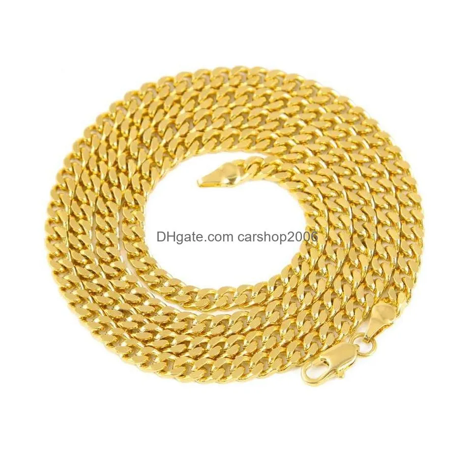  2.5mm/5mm mens 14k gold plated solid cuban curb link chain stainless steel neckalces hip hop jewelry