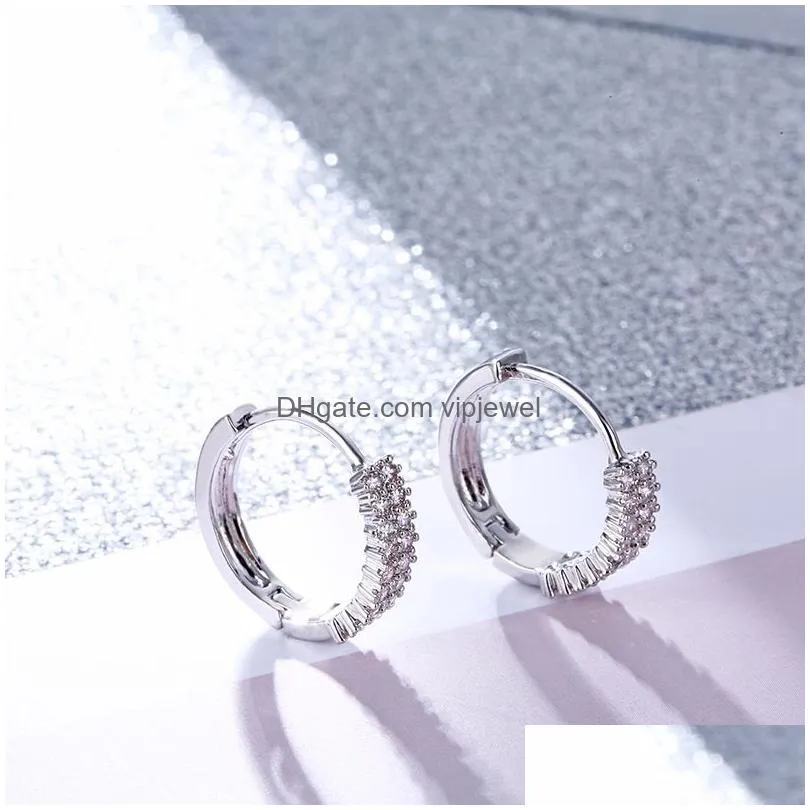 designer zircon gold silver earring double row cubic zirconia huggie hoop cartilage earrings for women simple bohemian wedding party