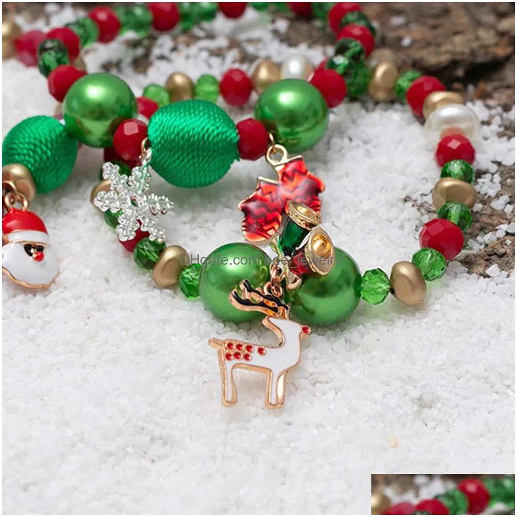 colorful crystal beads christmas charm braided chain bracelet for women men snowflake stanta xmas adjustable friendship bracelets happy year