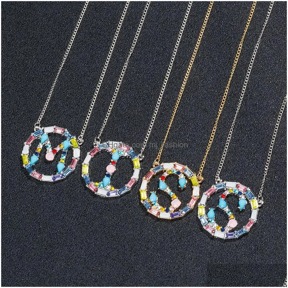 multicolor gold az initial necklace trendy women rainbow crystal initials letter alphabet name pendant necklaces personalized jewelry