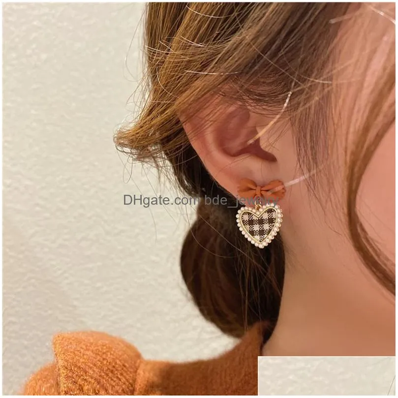 pink black white color big heart stud dangle earrings for women girl korean love drop glaze aesthetic daily life minimalist jewelry piercing