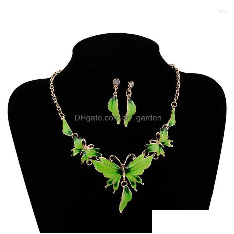 necklace earrings set korean butterfly jewellery sets for women bride dinner banquet party earring j1817