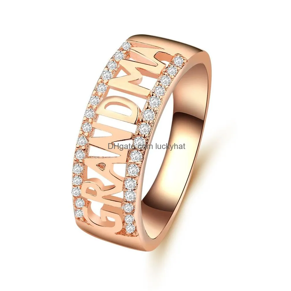 high quality hollow grandma letter zircon inlayed ring for women silver rose gold plating ring best gift for your family 2019