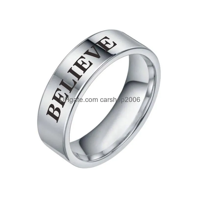 creative hope /lucky/ wish/ dream/ inspire/ love/ believe/ always/ blessed english letter ring stainless steel inspirational quote