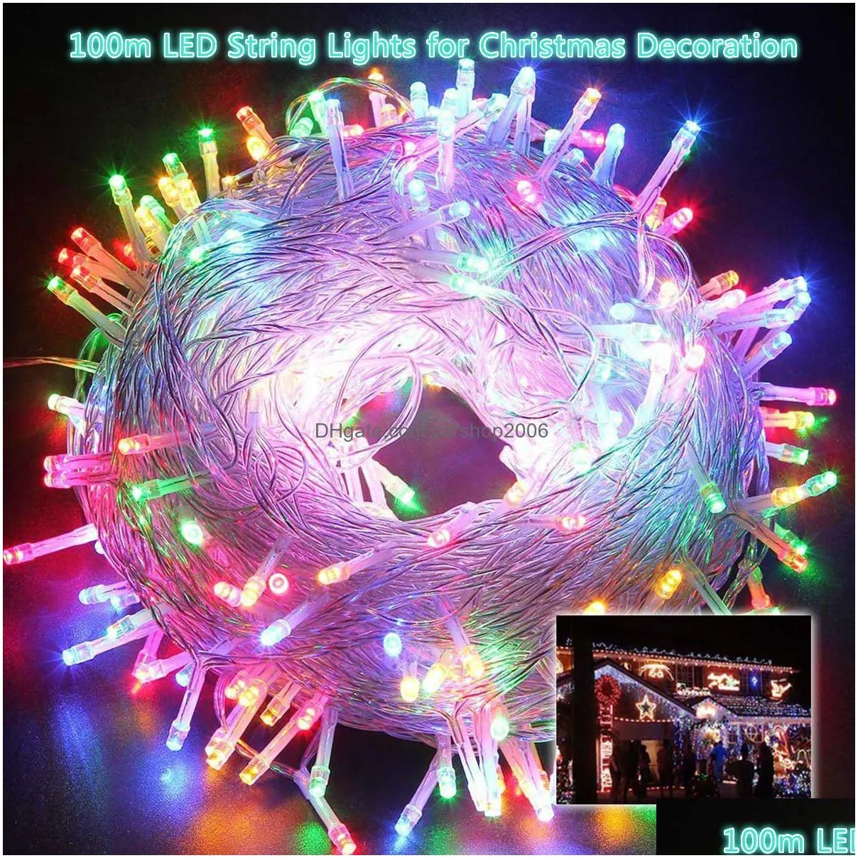 10m 100leds led string light ac220v ac110v 9 colors festoon lamps waterproof outdoor garland party holiday christmas decoration