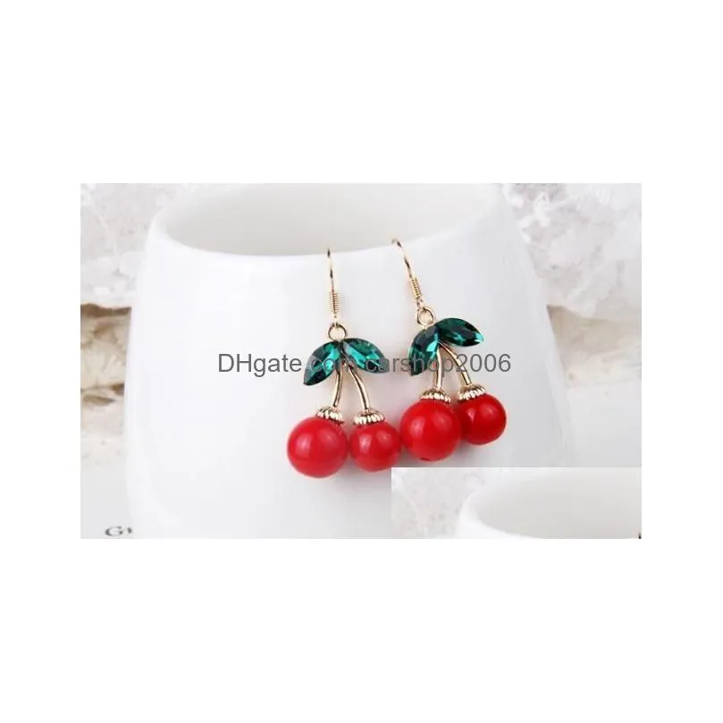 frozen cherry dangle earrings lovely red fruit ear stud crystal rhinestone fashion charm earrings 12pairs /lot e85