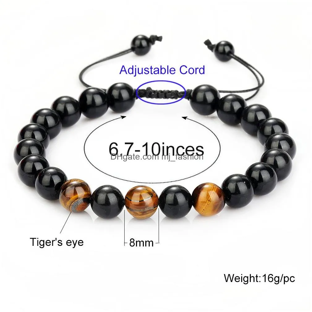 classic blue tiger eye natural stone strands bracelets adjustable size 8mm 10mm braided onyx beaded bracelet for men women couple jewelry