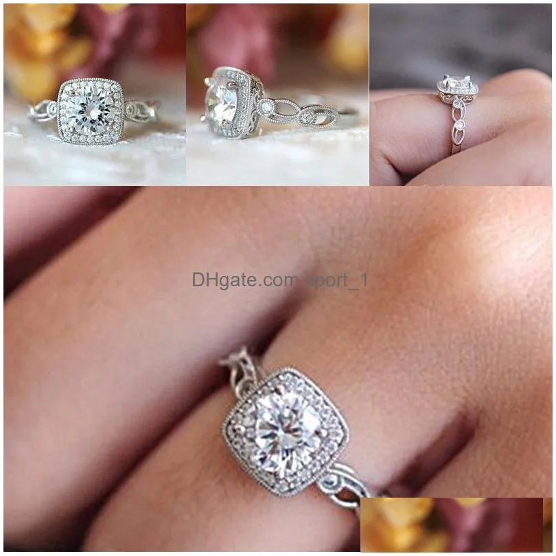 fashion diamond ring for women creative silver color engagement ring wedding ring party square gemstone jewelry