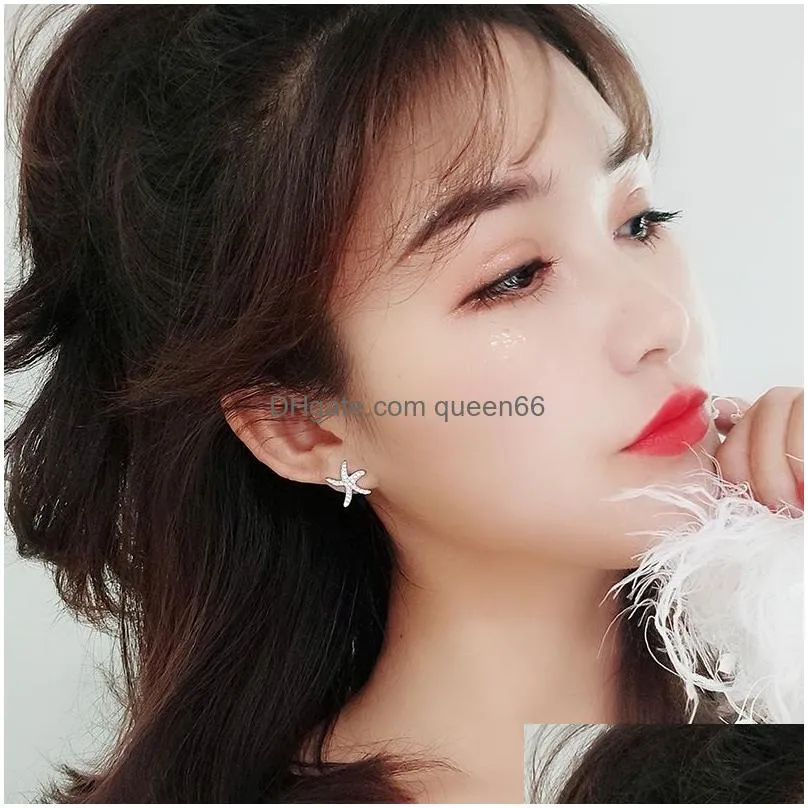 2019 new cz starfish stud earrings necklace for women sweet gold silver star copper inlay zircon earrings fashion summer jewelry gift