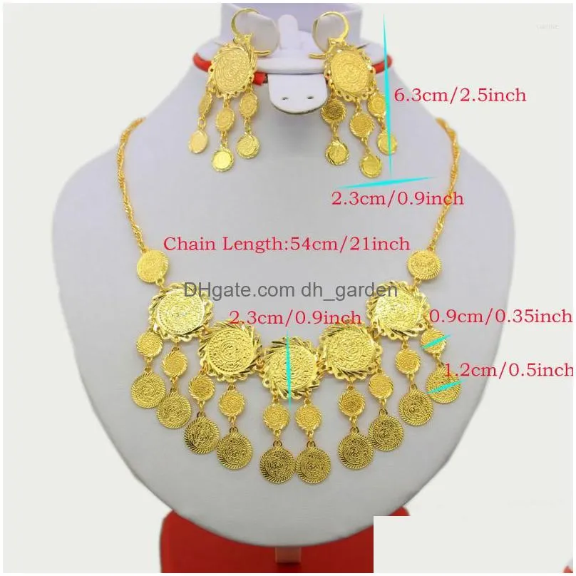 necklace earrings set arab coin jewelry women gold color necklace/earrig/bracelet muslim