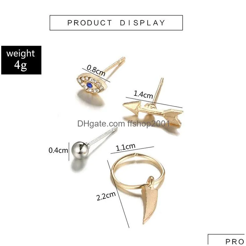 small arrow evil lucky eye stud earring set for women girls unique design 4pcs/set jewelry set with jewelry display cards