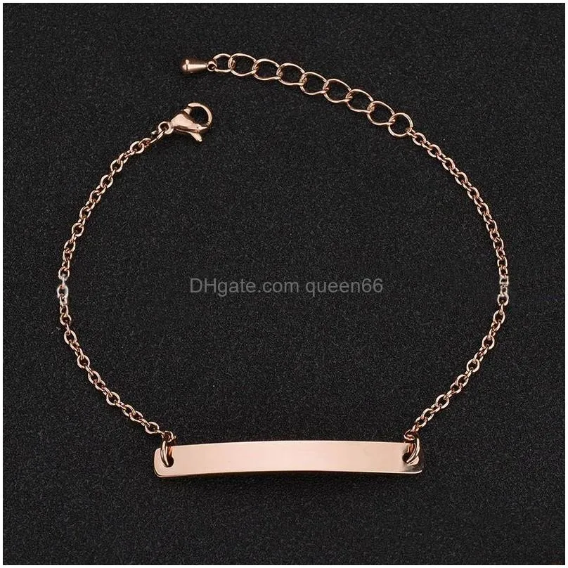 fashion jewelry personalized curved bar blank stainless steel bracelet custom engraving label card bracelet for women mother friend
