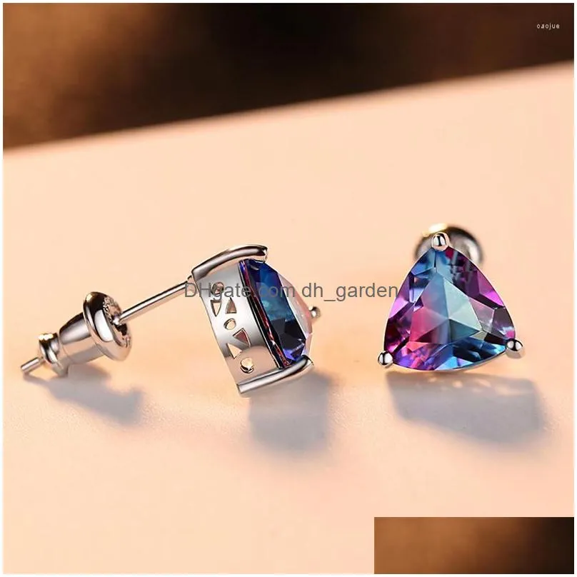 stud earrings creative design rainbow cz fashion ladies triangle engagement wedding highend jewelry