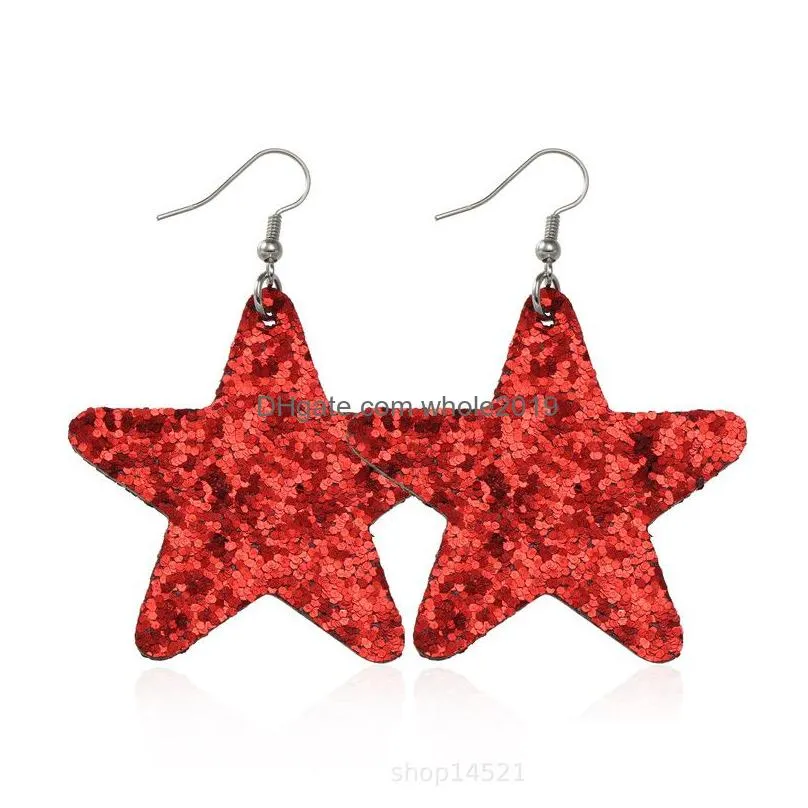 6.2x3.5cm fashion fivepointed star leather earrings for women bohemian earrings paillette glitter earrings party wedding jewelry