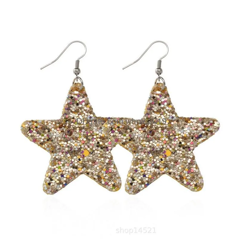 6.2x3.5cm fashion fivepointed star leather earrings for women bohemian earrings paillette glitter earrings party wedding jewelry