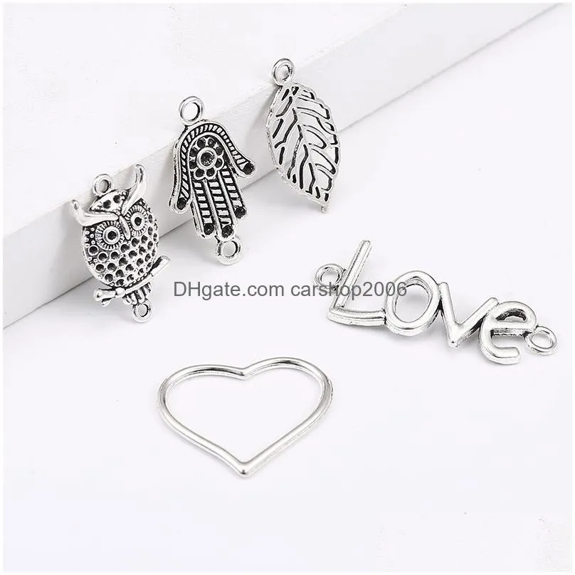 vintage silver owl animal heart love leaf hamsa hand fatima palm pendant charm for bracelet necklace cute diy charm jewelry making