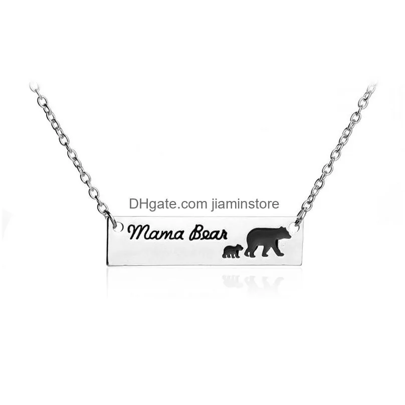 sale bear mom children pet tag pendant necklace for women cute silver plating chain necklace fashion family jewelry gift