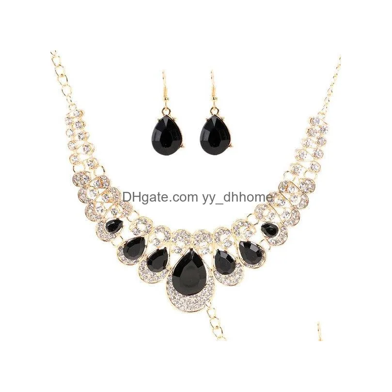 fashion crystal jewelry sets for women teardrop geometric necklace earrings party wedding bridal jewelry set christmas gift