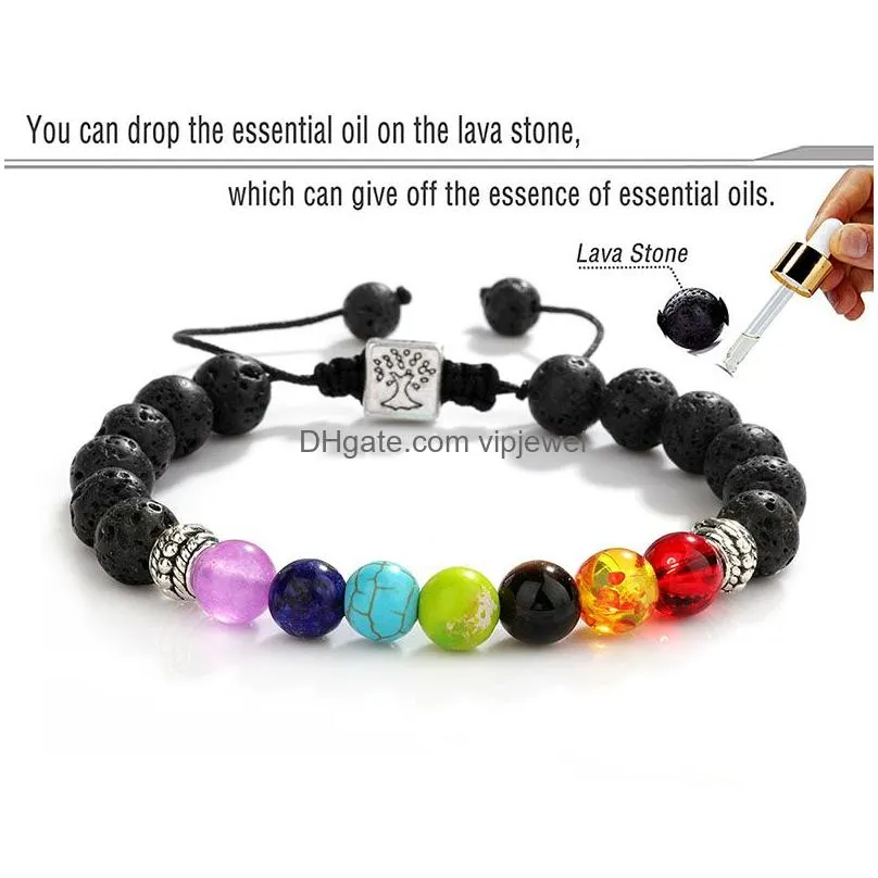  est arrival 7 chakras lava strands bracelet elastic yoga beaded rope natural stone volcanic bead bracelets for unisex good luck elephant bangle