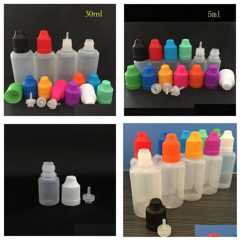 colorful pe dropper bottles 3ml 5ml 10ml 15ml 20ml 30ml 50ml needle tips with color childproof cap sharp dropper tip plastic eliquid