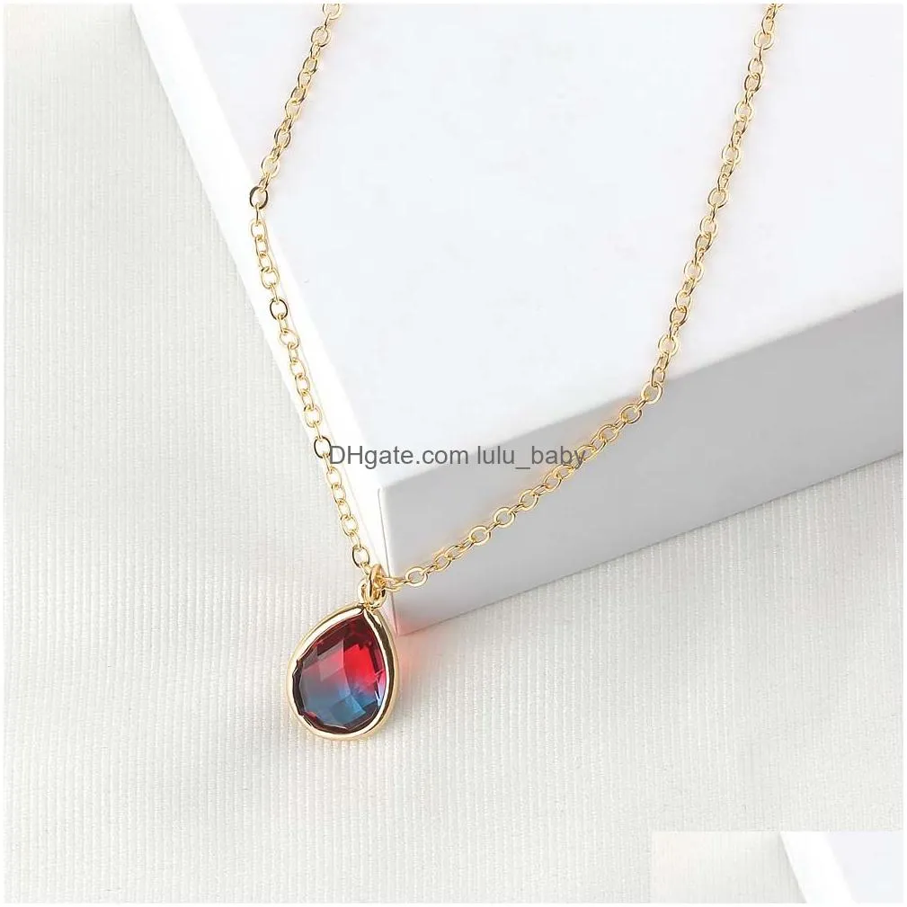 one piece goth collares para mujer colorful water drop glass pendant necklace femme crystal gold chain necklaces jewelry 