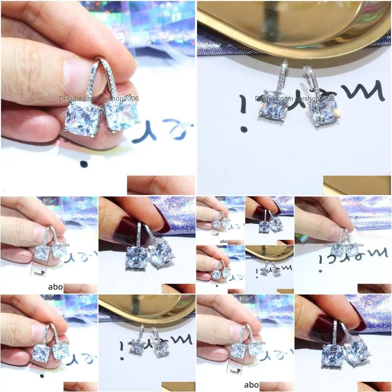  luxury jewelry 925 sterling silver plated white topaz cz daimond women wedding gemstones hoop dangle earrings for lovers gift