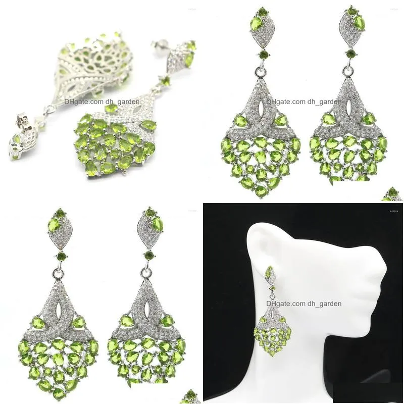 stud earrings 52x22mm gorgeous long big 9g green peridot cz ladies engagement eye catching silver