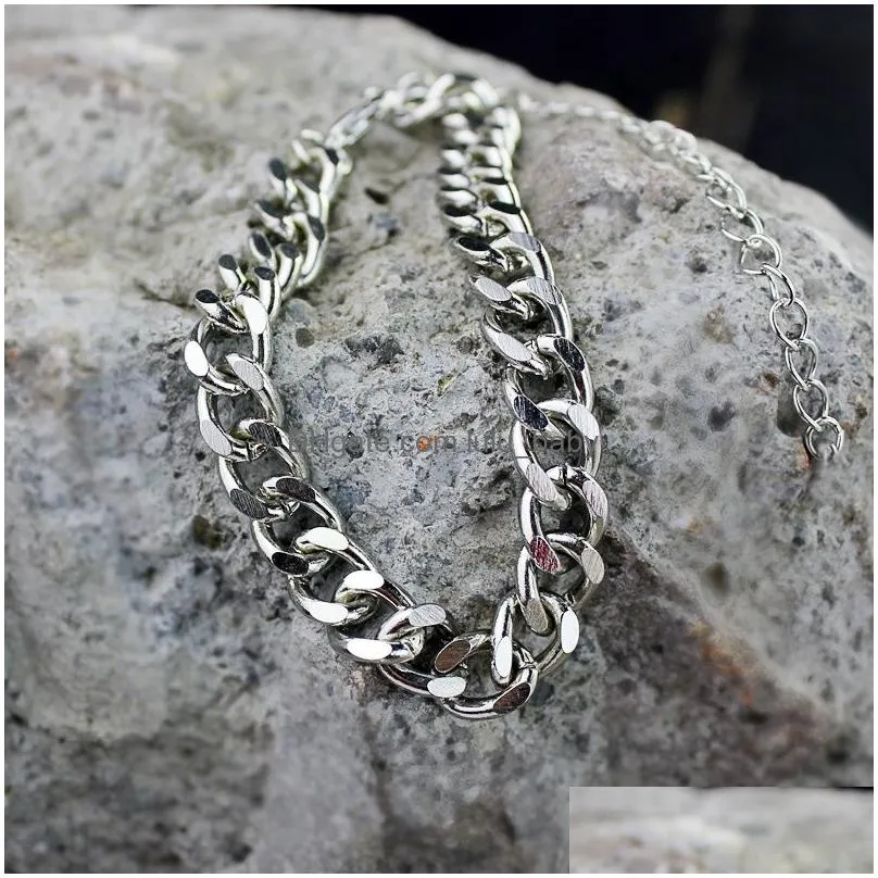 trendy cuban firgo chain bracelet for male women hiphop wrist jewelry gift simple silver color black gold bracelets drop 